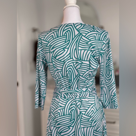 Women Faux Wrap A Line Dress (Dark Cyan and White Large), Large - Picture 11 of 16